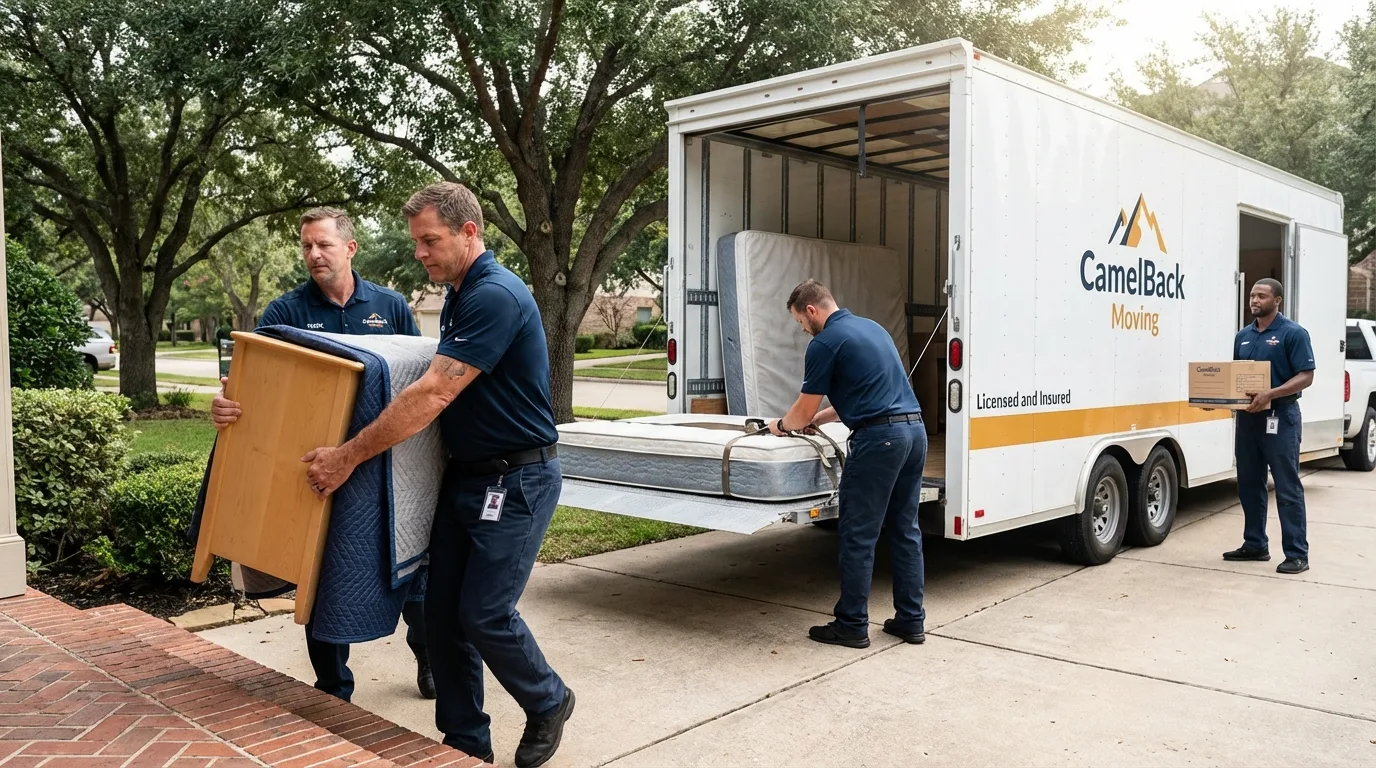 Crew loading residential truck for cross-state move from Brookline, NH