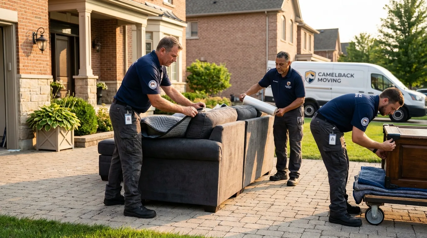 Large estate moving crew wrapping furniture in Brookline, NH